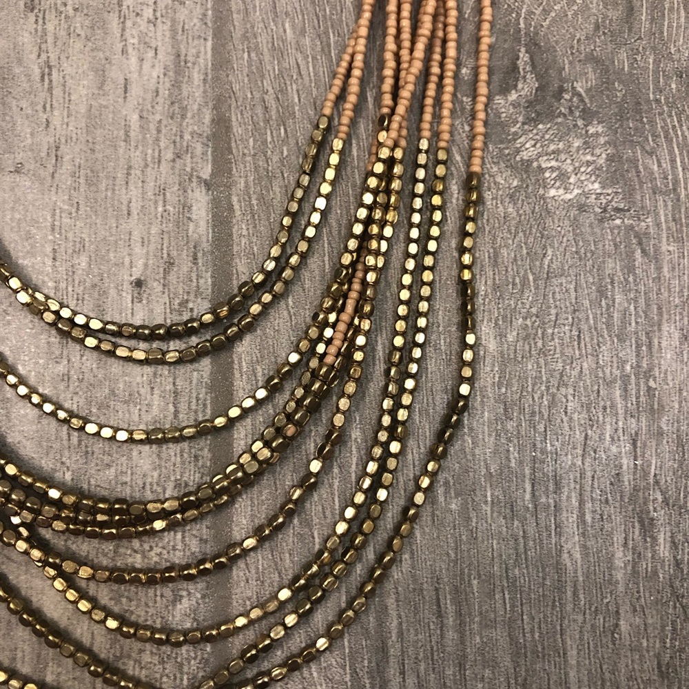 Layered Peach and Gold Bead Necklace